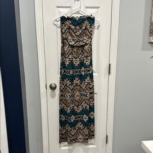 Fantastic Fawn Strapless Dress in Teal and Tan